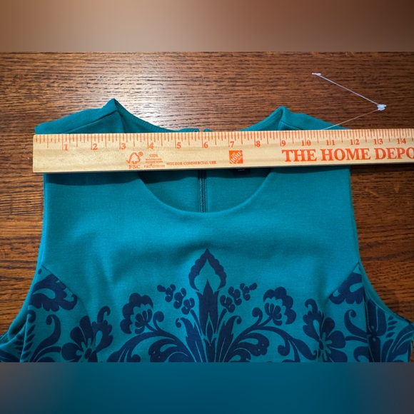 Lands End Size 6 Ponte Knit Sleeveless Sheath Dress Pockets Green Blue Paisley - Picture 9 of 13